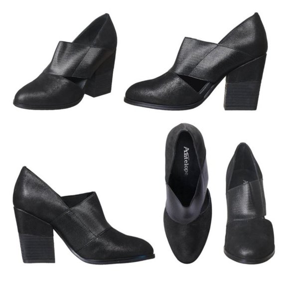 *ANTELOPE* Genuine Leather 903 Hi Banded Block Heel Black Shoes - Size 6.5 - Picture 6 of 16